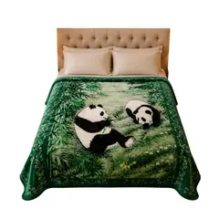 TRUELOVE - Frazada Terciopelo reverso Carnero Verde agua I Diseño Oso Panda I 2 Plazas I 4 Kilos