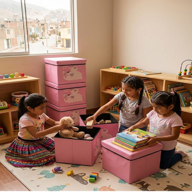 Caja Puff Organizador con Tapa de Juguetes para Niños Elefant Rosado