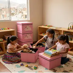 GENERICO - Caja Puff Organizador con Tapa de Juguetes para Niños Elefant Rosado