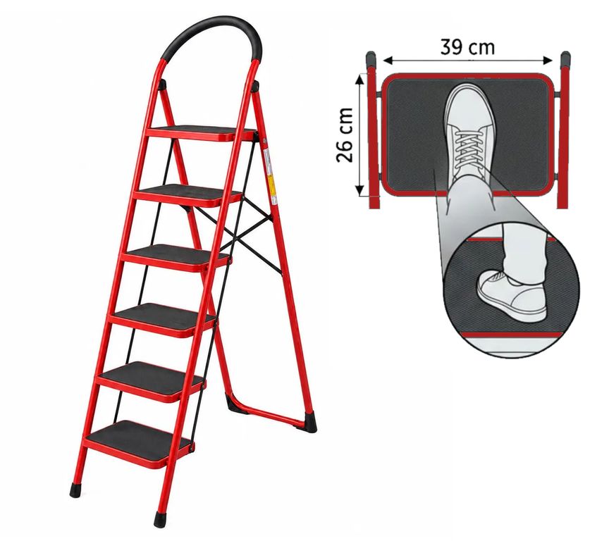Escalera de Acero 6 Pasos Plegable Antideslizante Liviana Buypal 143 cm