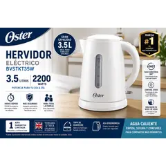 OSTER - Hervidor Eléctrico Oster BVSTKT35W 3.5 Litros 2200W con Apagado Automático y Base 360°