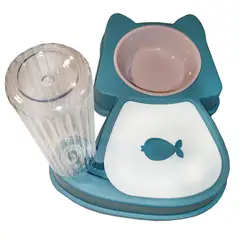 GENERICO - Bebedero y Comedero Automático 2 en 1 Genérico para Perros y Gatos - Celeste(680 ml)