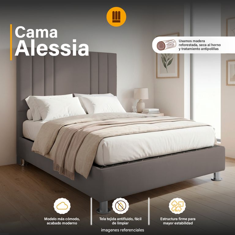 Cama Box Tarima Modenza + Cabecera Alessia 2pLz - Beige Oscuro