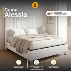 MUEBLES MODENZA - Cama Box Tarima Modenza + Cabecera Alessia 2pLz - Blanco Ivory