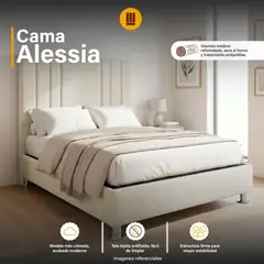 MUEBLES MODENZA - Cama Box Tarima Modenza + Cabecera Alessia Queen - Beige claro