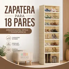 GENERICO - Zapatera Organizador De 18 Pares Con Ruedas y Puertas Imantadas Color Crema
