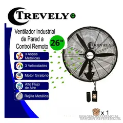 TREVELY - Ventilador de Pared Industrial Trevely VT-27C Negro 26 con Control Remoto 180W