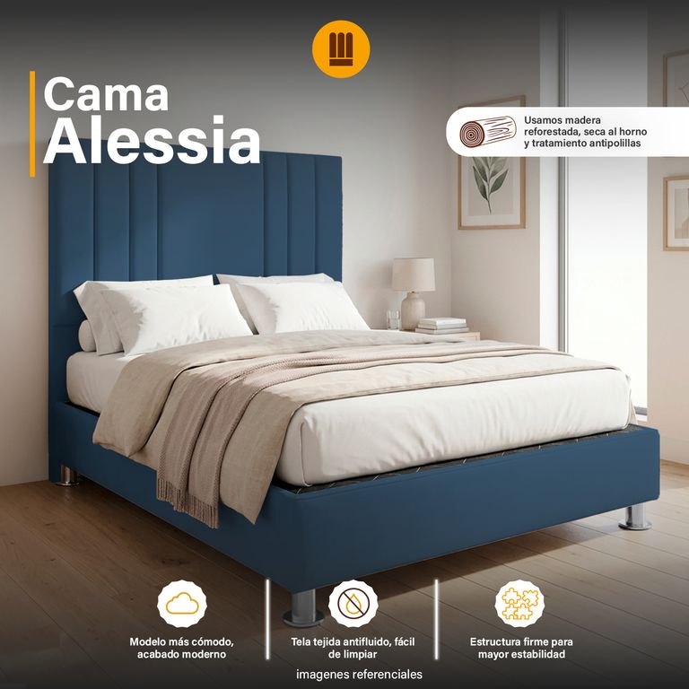 Cama Box Tarima Modenza + Cabecera Alessia King - Azul