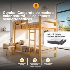 MUEBLES MODENZA - Combo: Camarote de Madera color Natural de 1.5 pl+2 Colchones
