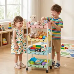 GENERICO - MINI Estante organizador de juguetes kawaii 4 niveles con rueda