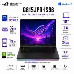 ASUS - Laptop ASUS ROG Strix G18 G815JPR-IS96 18″ WUXGA Core i9-14900HX 32GB RAM 1TB SSD RTX 5070 8GB RGB W11