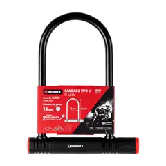 HERMEX - Candado motocicleta bicicleta tipo u 14 mm Hermex
