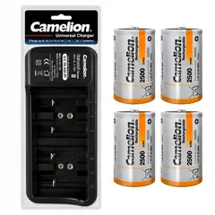 CAMELION - CARGADOR UNIVERSAL BC-0906SM + 4 PILAS D 2500mAh RECARGABLES