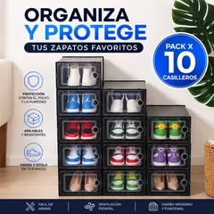 GENERICO - Pack x10 Organizadores de Zapatos con Sistema de Ventilación, Marco Doble Para Tallas Grandes  Negro