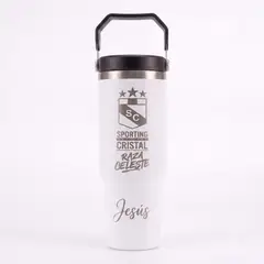 LITTLE BRU ACCESORIOS EXCLUSIVOS - Termo Tomatodo Flip Sporting Cristal Personalizado 900Ml Blanco
