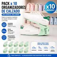 GENERICO - Pack de 10 Organizadores de Zapatos Ajustables Ahorra Espacio - Verde