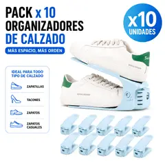 GENERICO - Pack x 10 Organizadores de Zapatos Ajustables Ahorra Espacio - Celeste
