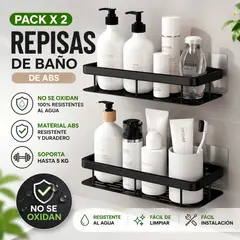 GENERICO - Pack x2 Repisas Con Adhesivo Extra Fuerte Para Ducha y Baño En Plástico ABS Negro