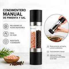 GENERICO - Molinillo de Sal y Pimienta 2 en 1 Manual con Cuerpo de Acero Inoxidable Negro