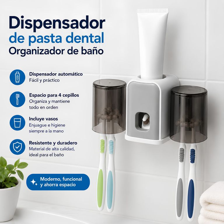 Organizador De Baño con Dispensador Automático de Pasta Dental y Porta Cepillos