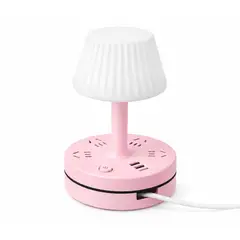 GENERICO - Lámpara de Mesa Color Rosado Con Entrada Usb Tomacorriente Luz Led Blanca Moderna Para Dormitorio Oficina