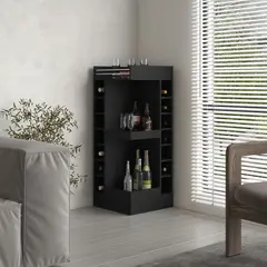 TUHOME - Bar Bajo Esquinero Lyman 14 Botelleros Wengue 116,6x46,6x46,6 Cm