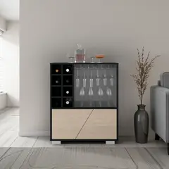 TUHOME - Bar Bajo 4 Puertas 8 Botelleros Y Portacopas Fraktal Wengue Y Cartagena 94,9x78,8x40,3 Cm