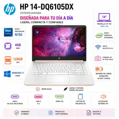 HP - Laptop HP 14-DQ6105DX Intel N150 4GB RAM 128GB UFS 14" HD Windows 11 Home Rose Gold