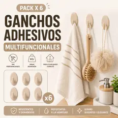 GENERICO - Pack x 6 Ganchos Adhesivos Multifuncionales Para Cocina Baño Color Beige
