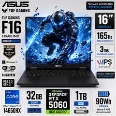 ASUS - Laptop Asus TUF Gaming F16 FX608JMR Intel Core i7 14650HX 32GB  1TB  RTX 5060-8GB  FX608JMR-F16I75060