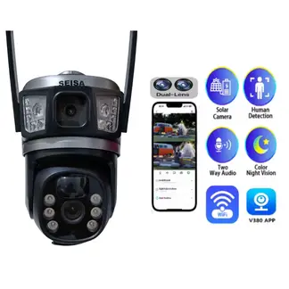 SEISA - Camara de Seguridad Giratoria Doble Lente Wifi Solar