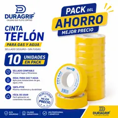 DURAGRIF - Cinta Teflón para Agua y Gas Amarillo 0.120mm x 12mm PACK X 10
