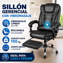 GENERICO - Sillón Masajeador Gerencial con vibro Masajes Lumbar, Reclinable, Ergonómico con Reposapiés.