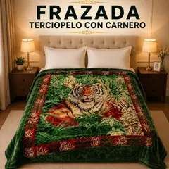 TRUELOVE - Frazada Terciopelo reverso Carnero Verde aguaI Diseño Tigre Verde I 2 Plazas I 4 Kilos