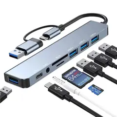 GENERICO - Adaptador Hub Multipuertos 8 en 1 Tipo C y USB para Laptop PC