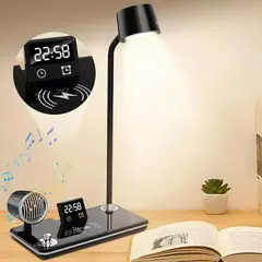 GENERICO - Lámpara de Escritorio 4 en 1 Parlante Bluetooth Reloj Cargador Inalámbrico