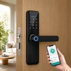 Tech Care - Cerradura Inteligente WiFi Tuya con Huella Digital, Código y Tarjeta  Cristal Templado