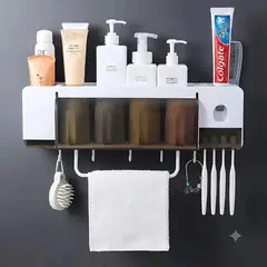 GENERICO - Porta Cepillos Multifuncion Dispensador de Pasta Dientes Jabón Toallero y  4 Vasos