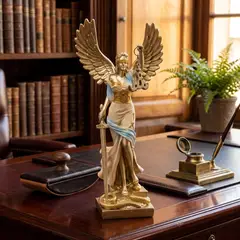 IMPORTADO MC - Escultura Dama de la Justicia Alada Dorada Adorno para Abogados Oficina Poliresina 24.5 x 7.5 cm
