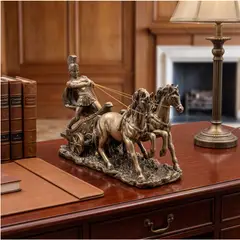 IMPORTADO MC - Escultura Adorno Ben Hur Cuadriga Romana Decoración Sala Oficina Poliresina Grande 35x21.5cm