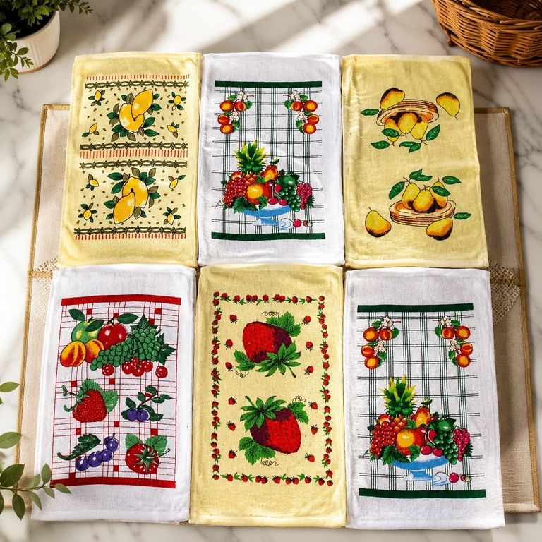 Set x 12 Paños de Cocina Delgados Absorbentes Estampados Multicolor Multiuso