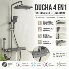 GENERICO - Ducha Termostática Multifuncional 4 En 1 Con Rociador Superior Palanca Reguladora y Ducha de Mano Color Grafito