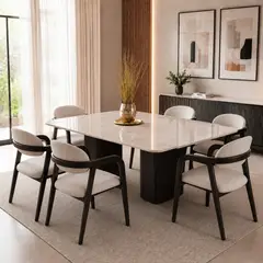 TU MESITA - Juego De Comedor TU MESITA Siena Moderna En Madera Nogal Con Piedra Sinterizada
