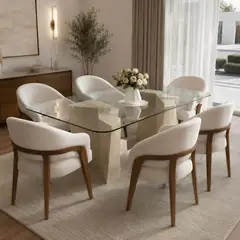 TU MESITA - Juego De Comedor TU MESITA Palermo Moderna Con Vidrio, Base De Mármol Y 6 Butacas Andador