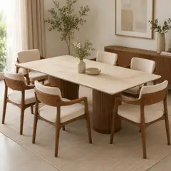TU MESITA - Juego De Comedor 6 Butacas TU MESITA Bruna Moderna En Madera Con Piedra Sinterizada