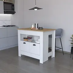 TUHOME - Isla De Cocina 2 Puertas Arlet Blanco Y Macadamia 89,9x103,0x70,0 Cm