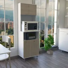 TUHOME - Mueble Para Microondas 4 Puertas Kitchen-54 Blanco Y Rovere 160,0x54,0x35,0 Cm