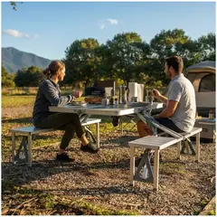 OEM - Mesa Plegable de Aluminio Tipo Maleta Portátil Ideal para Picnic y Exteriores integrado con 4 Bancos