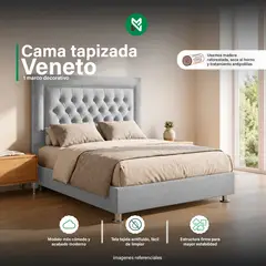 MUEBLES MACRUMO - Cama Tapizada Veneto - 1 Marco Decorativo - 2plz- Gris Claro
