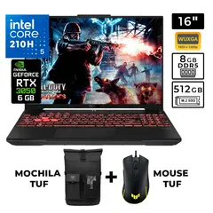 ASUS - Laptop Asus Tuf F16 Core 5-210h 8gb Ram Ddr5 512Gb Ssd 6gb Rtx 3050 16.1 Pulg Wuxga Con Mochila y Mouse Tuf